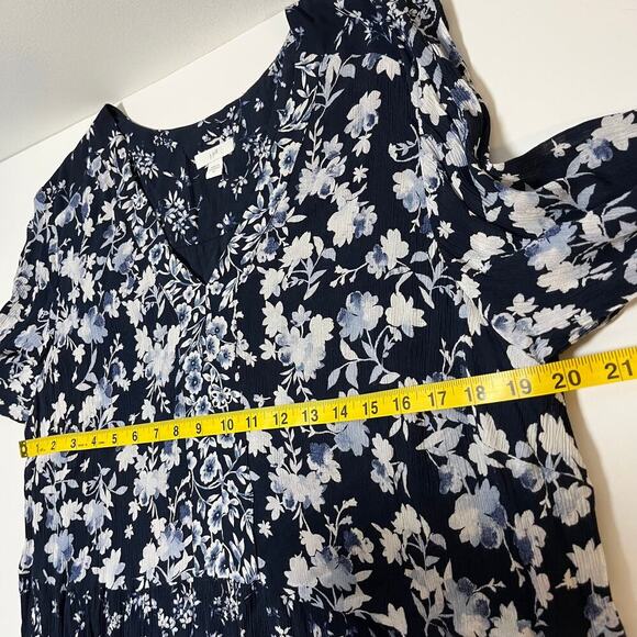 J Jill Floral Midi Dress Blue White Size XL Peasant Cottage Boho Feminine Casual - Picture 5 of 10